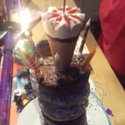 Birthday towers made of donuts and ice cream