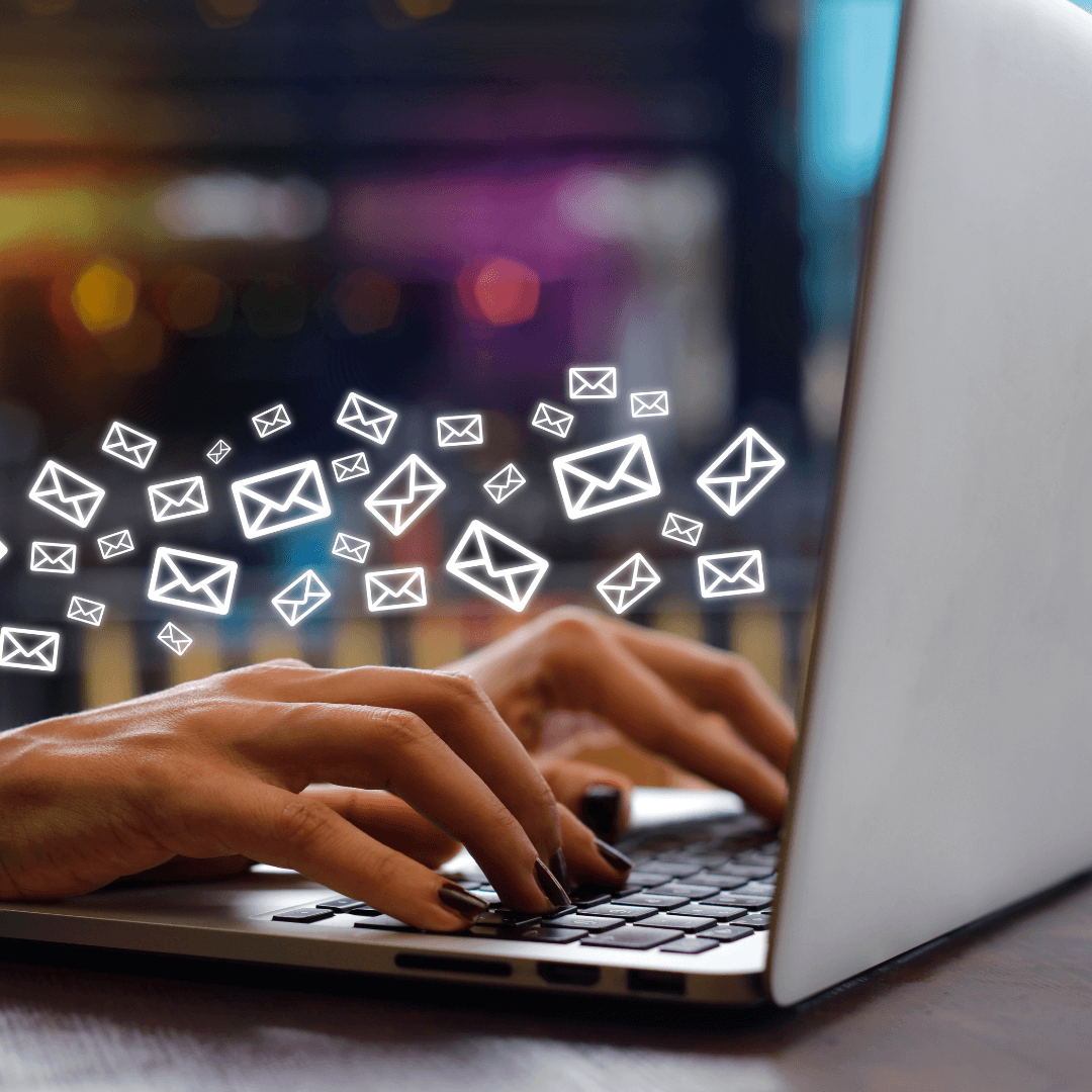 Email and diary management in the midlands. laptop showing emails flying around